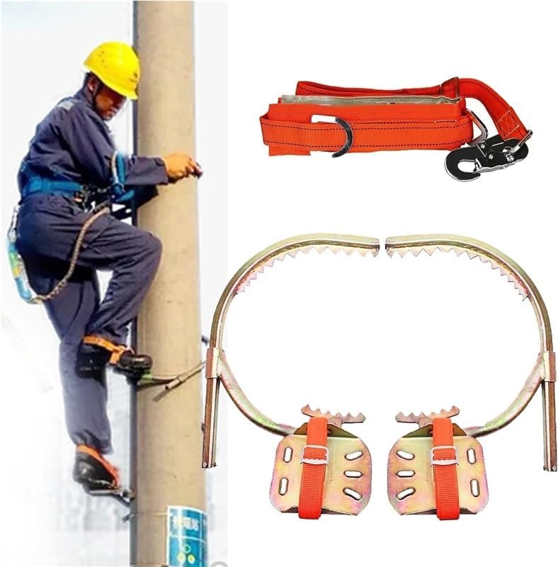 Adjustable Carbon Steel Tree Climbing Spikes - 1 Pair Fruit Picking Gear, Coconut & Wooden Pole Climbers, Heavy Duty Load Capacity 330lbs, 500mm (19.7")