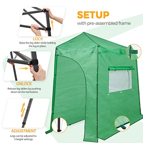 Image of EAGLE PEAK 9x4 Easy Setup Pop Up Greenhouse, Lean-to Design, Clear /Green