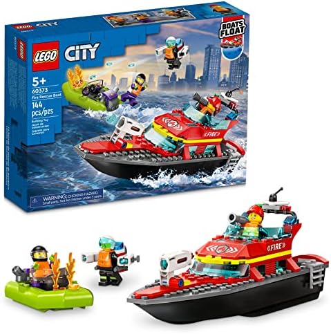 LEGO City Fire Rescue Boat Building Set - Floatable Boat Toy for Boys & Girls, Ages 5+ - Kids Pretend Play Toy for Preschool - Gift for Birthdays - 60373