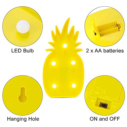 Zekui Yellow Pineapple Led Light Hawaii Tropical Fruit Night Lamp Table Lamp Light For Party Supplies Kid's Room (Pineapple) #TOP3