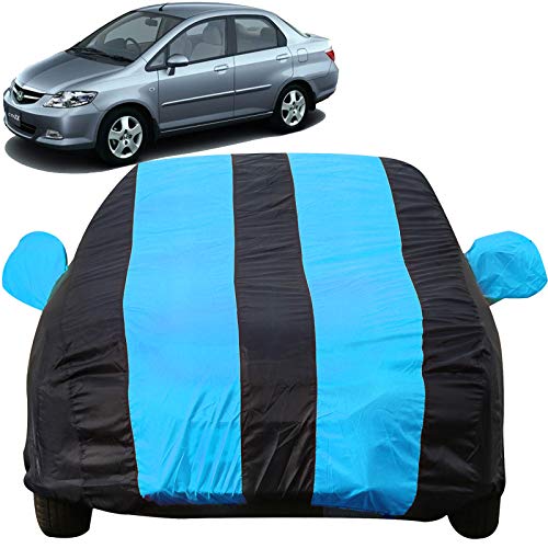 Image of Autofact Car Body Cover with Mirror Pockets Compatible for Honda City Zx (2004 to 2008) (Triple Stitched, Bottom Fully Elastic, Teak Blue Color)