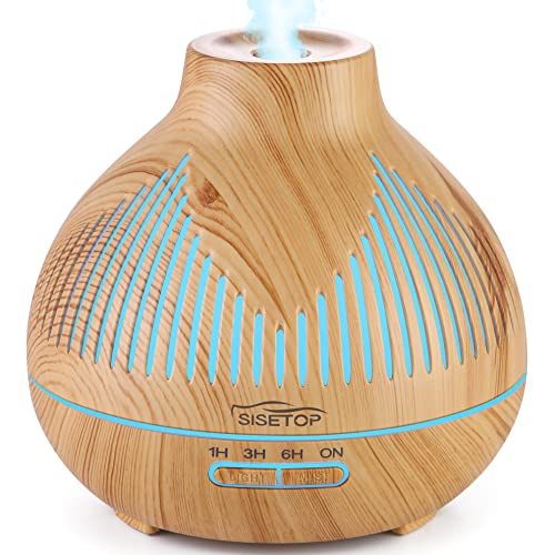 SISETOP Oil Diffuser, 400ML Essential Oil Diffuser, 6 in 1 Diffuser & Humidifier with 3 Mist Modes & 5 Timers, Intermittent Mode Up to 24H+, 14 Colors Mood Light, BPA Free for Baby, Kids, Yoga, Gift