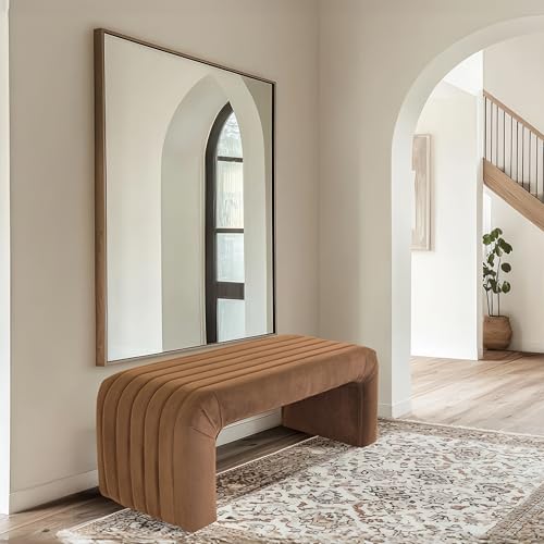 Image of HomePop 48 inch Arch Channel Bench - Rust Orange Velvet