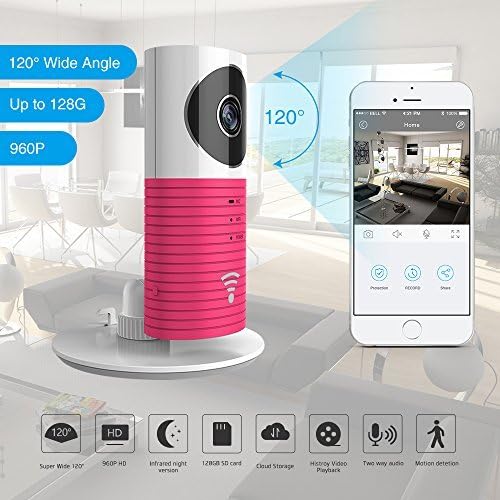 Clever Dog WiFi Security Camera HD with Wide Angle, Advanced Person Pets Detection, Two-Way Audio, SD Card Alarm Recording, Cloud Storage, Motion Alerts with iPhone, Android Smartphone Apps,Gray
