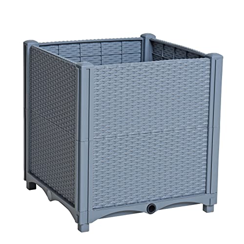 ESTEXO Blumenbeet Hochbeet Gemüsebeet 40x40x44 cm Pflanzbeet Polyrattan Pflanzkasten Grau