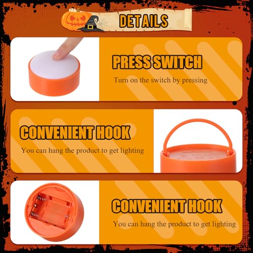 Image of Riakrum 6 Pieces Halloween Remote Timer LED Lights with Remote Summer Halloween LED Pumpkin Lights Battery Operated Lantern Bright Flameless Candle(Orang, Green Light)
