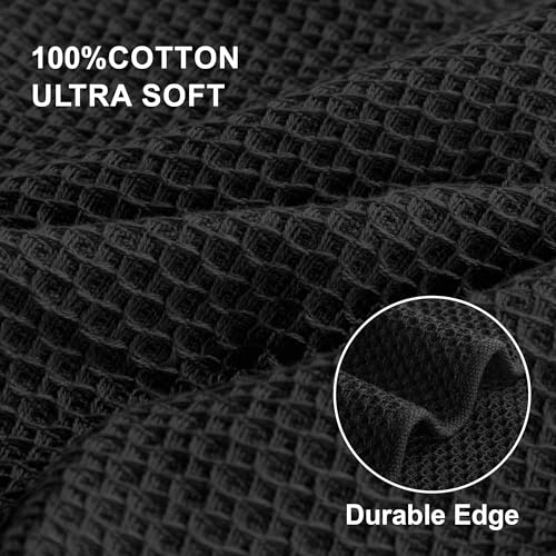 Image of 100% Cotton Kitchen Dish Cloths, 8-Pack Waffle Weave Ultra Soft Absorbent Dish Towels Washcloths Quick Drying Dish Rags, 12x12 Inches, Black