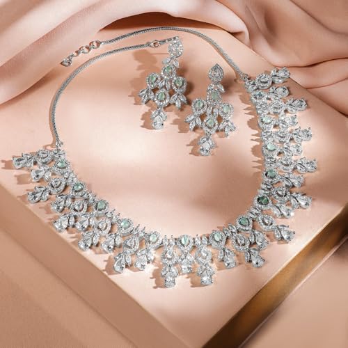 Image of Rubans Necklace Set American Diamond Zirconia Studded Traditional Jewellery Gift for Women & Girls