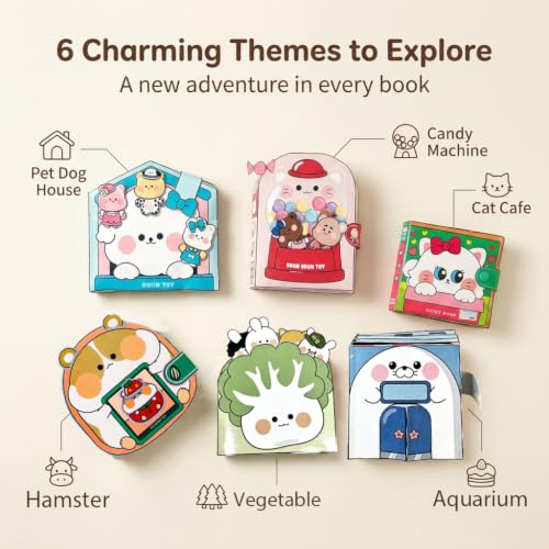 Image of PATPAT 6Pcs DIY Paper Quiet Book, Cartoon Food-Theme Scene Activity Book
