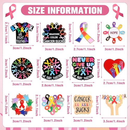 Image of Landical 12 /36 /60 /84 Pcs Cancer Awareness Pins Ribbon Lapel Pin Breast Cancer Awareness Pin for Hat Backpack Cloth Women Gift