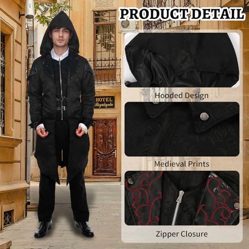 Chaqueta steampunk medieval de hombre con capucha gótica vintage 4