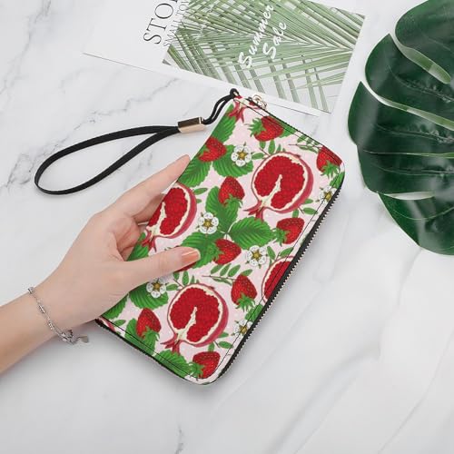 Strawberries Guava Flowers Long Wallet for Women Men Coin Pouch Credit Card Holder Zipper Purses with Wristlet4
