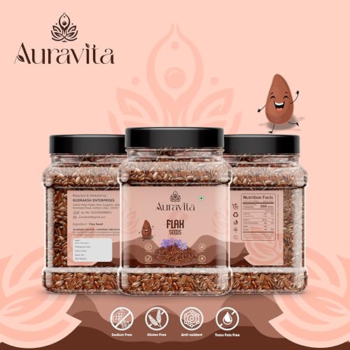 Image of Auravita Premium Flax Seeds 500 Gram | Natural Raw Flax seeds for Eating High Dietary Fiber Alsi Seeds Rich in Magnesium