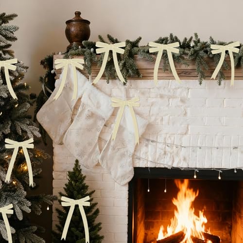 Image of Tsorode 10 Yards Cream Velvet Ribbon for Christmas Tree,5 /8 Inch