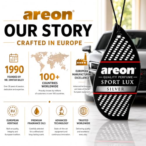 Image of AREON Sport Lux SILVER - Hanging Cardboard Air Freshener for Car, Home & Office - Premium Cologne Perfume with Natural Fragrances - Long Lasting, Fresh, Luxurious Scent - Stylish Design - Pack of 3
