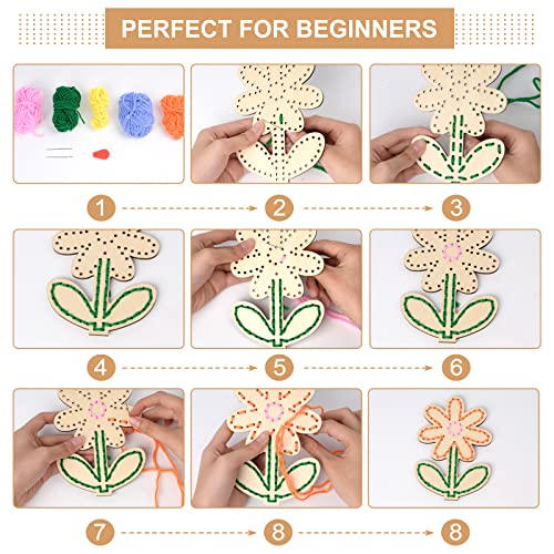 Freebloss 6 Set Flower Wooden Threading Kits First Sewing Kit Wooden Sewing Kit For Embroidery Sewing Board For Activity Fine Motor Skills Practicing #TOP4