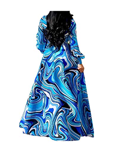 Image of lvenzse Womens Maxi Dress Boho Chiffon Floral Printed Long Party Dresses Plus Size with Belt (FBA)