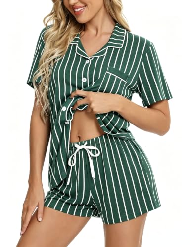 Image of SWOMOG Womens Button Down Pajamas Set Short Sleeve Sleepwear Bride Soft Pj Lounge Sets XS-3XL