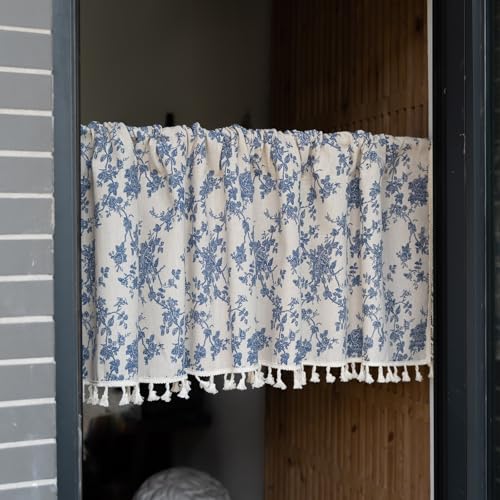 Visillo semitransparente de 90 x 140 cm KnSam, cortina bohemia beige y azul 2