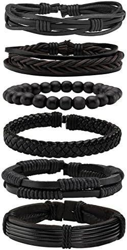 Bracelets Pour Hommes, 6 à 12 Pièces Bracelet En Cuir Synthétique Tressé, Bracelets à Manchette Punk, Pour Hommes Et Femmes, Ajustables(S:5Pcs