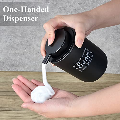 Image of BosilunLife Foaming Soap Dispenser Set - Black Ceramic Foam Hand Dispenser 12oz Soap Dispenser Set with Rust Proof Pump, 4Pcs Clear Stickers for Kitchen, Bathroom - 2 Pack