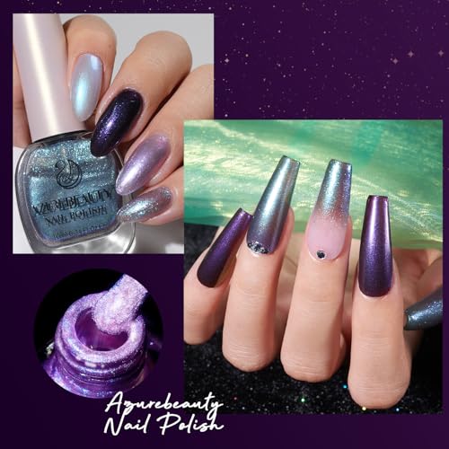 Image of AZUREBEAUTY Holographic Nail Polish Set, 4 Chameleon Colors Purple Pink for DIY Nail Art, Glossy Finish, Ideal Gift for Women