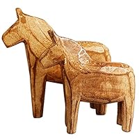 KiaoTime Set of 2 Neutral Painting Dala Horse - Swedish Dala Horse Statue - Vintage Unfinished Wooden Horse Figurine Statue Horse(CAN Painting by Yourself) (Dala Horse)