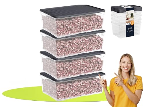 uandu Gefrierbox Set, Frischhaltedosen mit Deckel - 4er Set, BPA-frei, Kühlschrank Organizer, Gefrierschrank Organizer, Gefrierdosen, Gefrierboxen Organizer, Deli Container, Gefrierbehälter - 4x3250ml