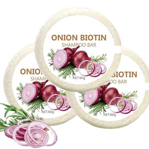 Onion Biotin Shampoo Bar,Cipolla Rosemarin Shampoo Bar,Pulizia profonda E Idratazione Pulizia profonda Cipolla Solida Sapone per Capelli Per Tutti i Tipi di Capelli (3 pezzi)