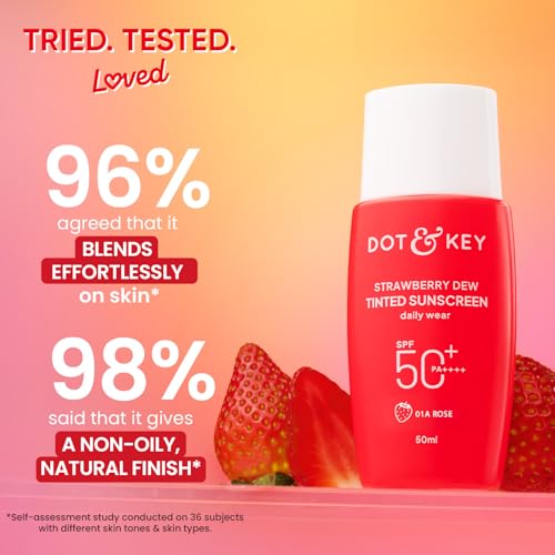 Image of Dot & Key Strawberry Dew Tinted Sunscreen In-Vivo Tested SPF 50+ PA++++ With New-Age UV Filters, Brightens & Protects Skin, Ultra-light, Blends Easily, With Niacinamide, Natural Finish, Non-Sticky 50ml