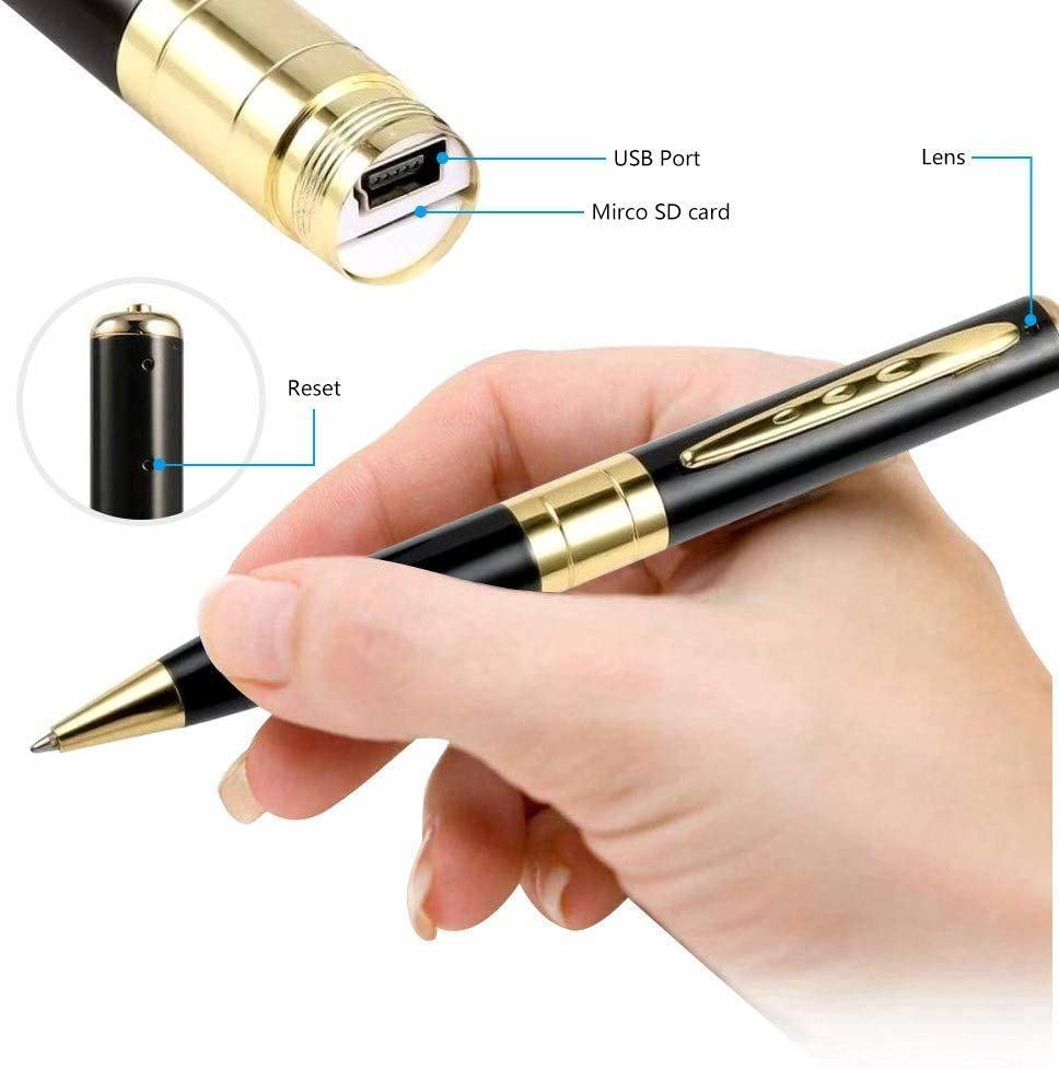 Image of SIRGAWAIN Limited Edition Silver 1080p Ultra HD Pen Camera Video and Audio Recording Spy 4K Camera with 1920px HD Video Audio for Long Time Recording, Black (Golden HD Pen Camera)