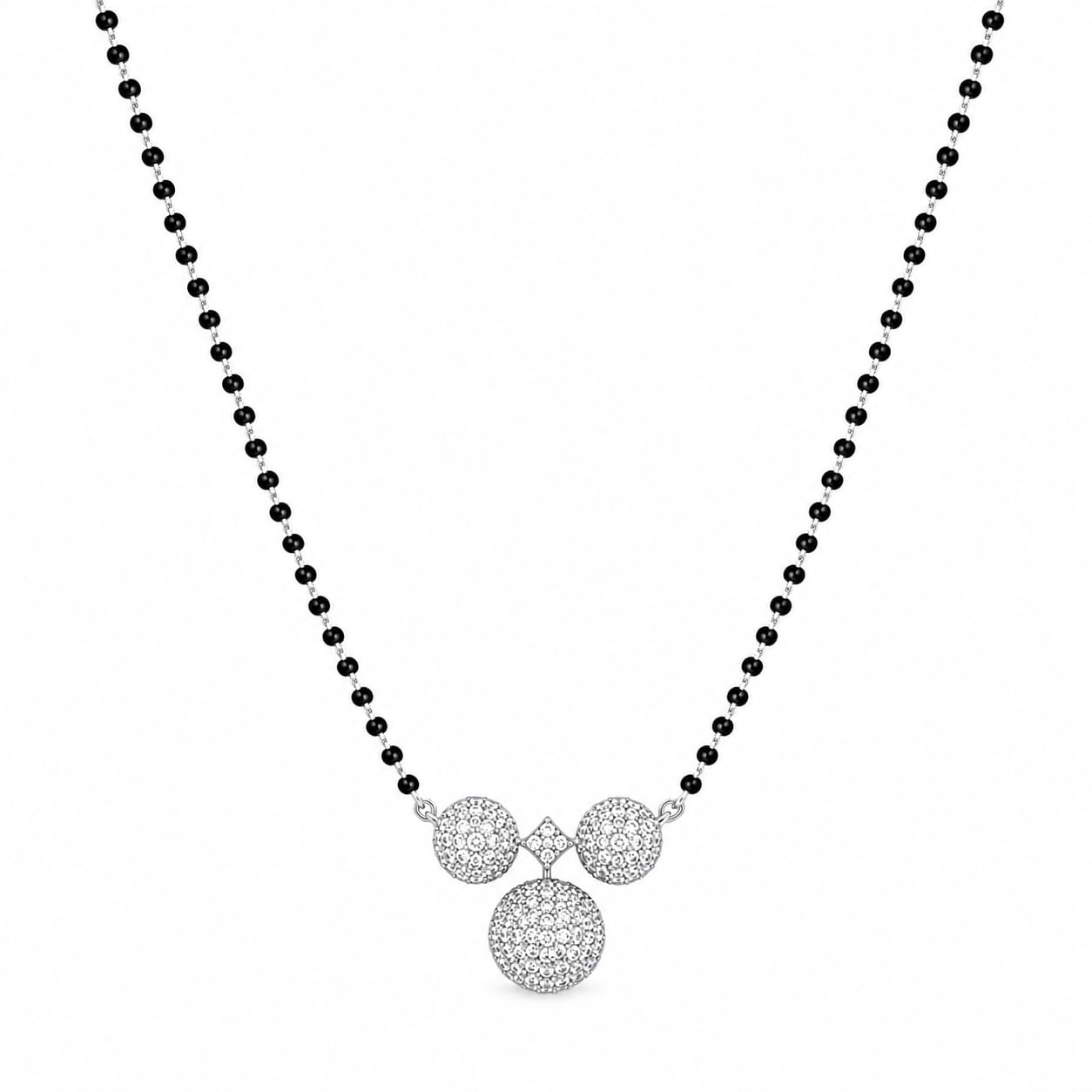 925 Sterling Silver Celestial Trio Mangalsutra for Women | Rhodium-Plated Silver Chain with Black Beads & Zircon Three-Disc Pendant with Geometric Crystal Accent | Elegant Traditional Necklace-image-45