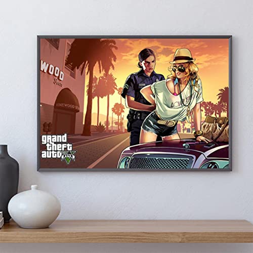Lling GTA 5 Poster Canvas Wall Art Grand Theft Auto V Game Wallpaper Prints Bar Sticker Mural Bedroom Decoration