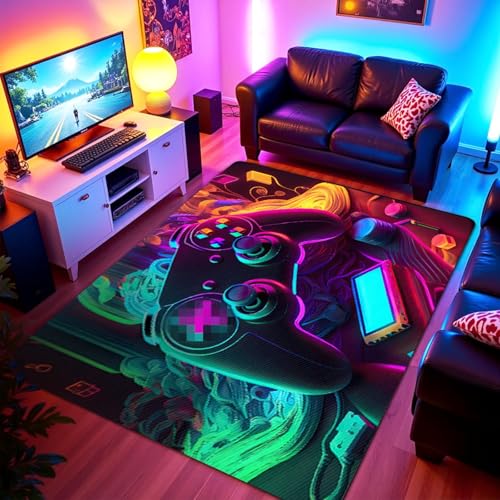 TourKing Gaming Rugs Gaming Rug for Boys Bedroom With 3D Printed Game Gamepad Kids Room Decor Mat for Game Room & Living Room Floor Large Carpet(B-120 x 80 cm)