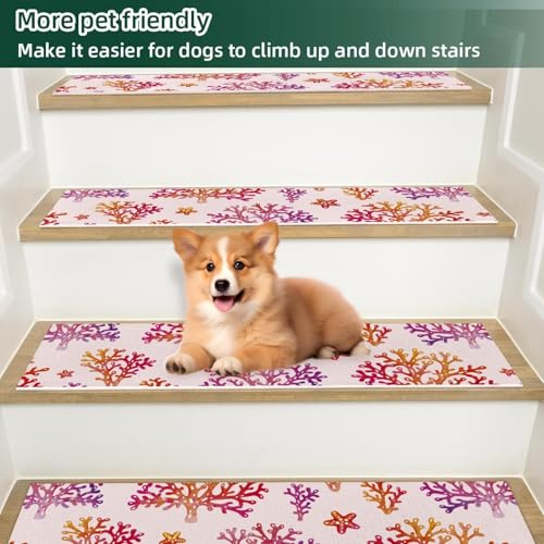 Tapis d'escalier antidérapant en polyester et TPE haute qualité rouge corail - 6
