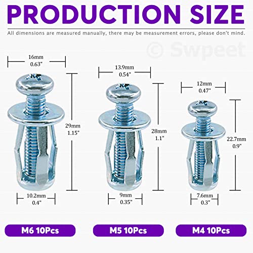 Swpeet 30Pcs M4 M5 M6 Jack Nuts Petal Nuts Expansion Nut Thins Fixings Dowels with Screws Assembly for Hollow Wall Iron Skin Line Use in Thin Soft Wall (Assortment Kit)
