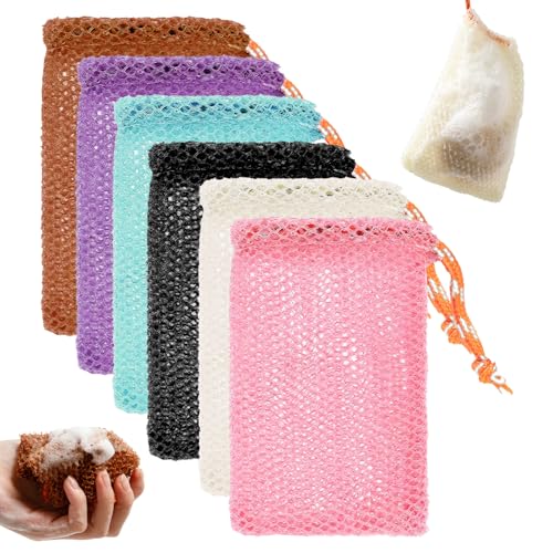 ROBOHOOK 6pack Soap Bar Bag, Mesh Soap Bags For Soaps Bars Bar Mesh Saver Pouch Shampoo Bars Net For Shower Hangable Exfoliating With Drawstring(5 Colors, 5.5 * 3.5in)
