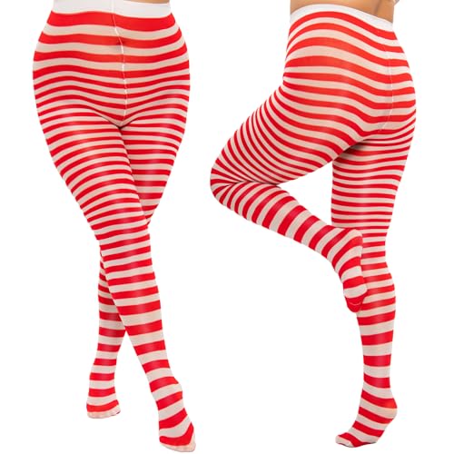 Yilanmy 2 Pairs Plus Size Striped Tights for Women Colored Halloween Christmas Costume Leggings Footed Opaque Pantyhose