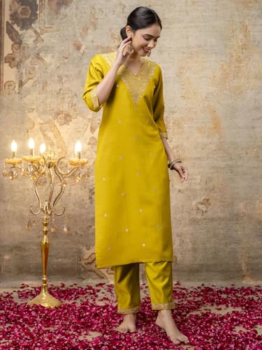 Image of VredeVogel Kurta Set with Dupatta | Embroidered Viscose Rayon Kurta Pant Set for Women | Women's Ethnic Casual Kurti Set