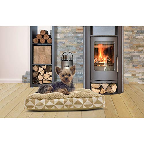 Image of Furhaven Pillow Dog Bed for Small Dogs w / Removable Washable Cover - Plush & Kilim Woven Decor Mattress - Pyramid Latte, Small