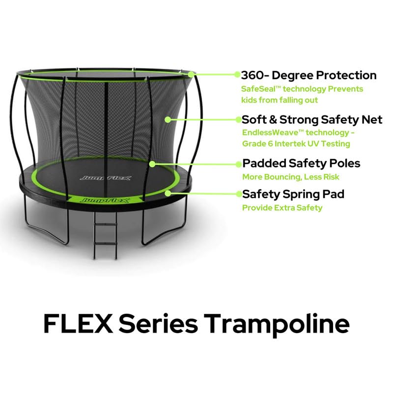 Image of Jumpflex Flex Series 08ft, 10ft, 12ft Outdoor /Indoor Trampolines| with Basketball Hoop| Supports Upto 250 Kg| 2026 Edition| Suitable for Kids and Adults