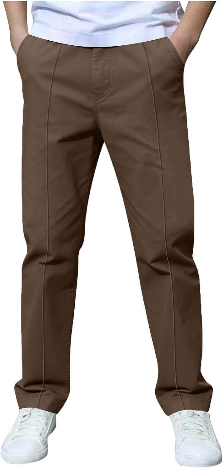 Uniform Pants for Boys Casual Pleated Relaxed Fit Elastic Waist Straight School Pant Kids Clothes Size 3-14 Years