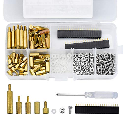 220 PCS Abstandshalter Messing M2.5 Sechskant Säulen Schrauben Muttern Sortiment mit Box für Raspberry Pi, mit Acryl-Unterlegscheibe,