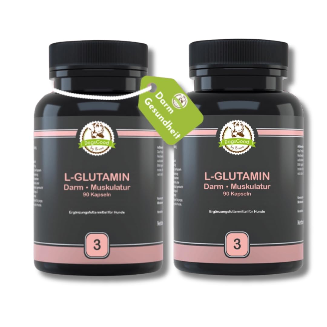 L-Glutamin für Hunde - 2X 90 Kapseln für bis zu 6 Monate - Aminosäuren wie Glutamin können dabei unterstützen, das Immunsystem zu stärken, ohne unerwünschte Zusätze, Aromen oder Farbstoffe