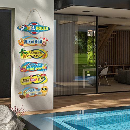 6 Pack Wooden Pool Rules Signs 4 X 11 Inch Summer Slippers Hanging Wooden Sign Outdoor Decorations For Swimming Pool Decor, Assemble By Yourself #TOP5