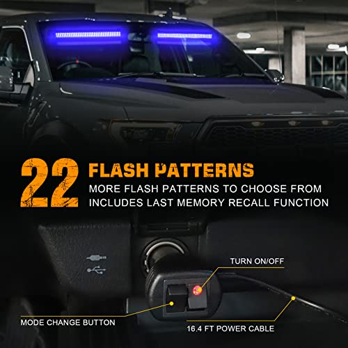 Blue Emergency Dash Lights 144 LED Warning Hazard Safety