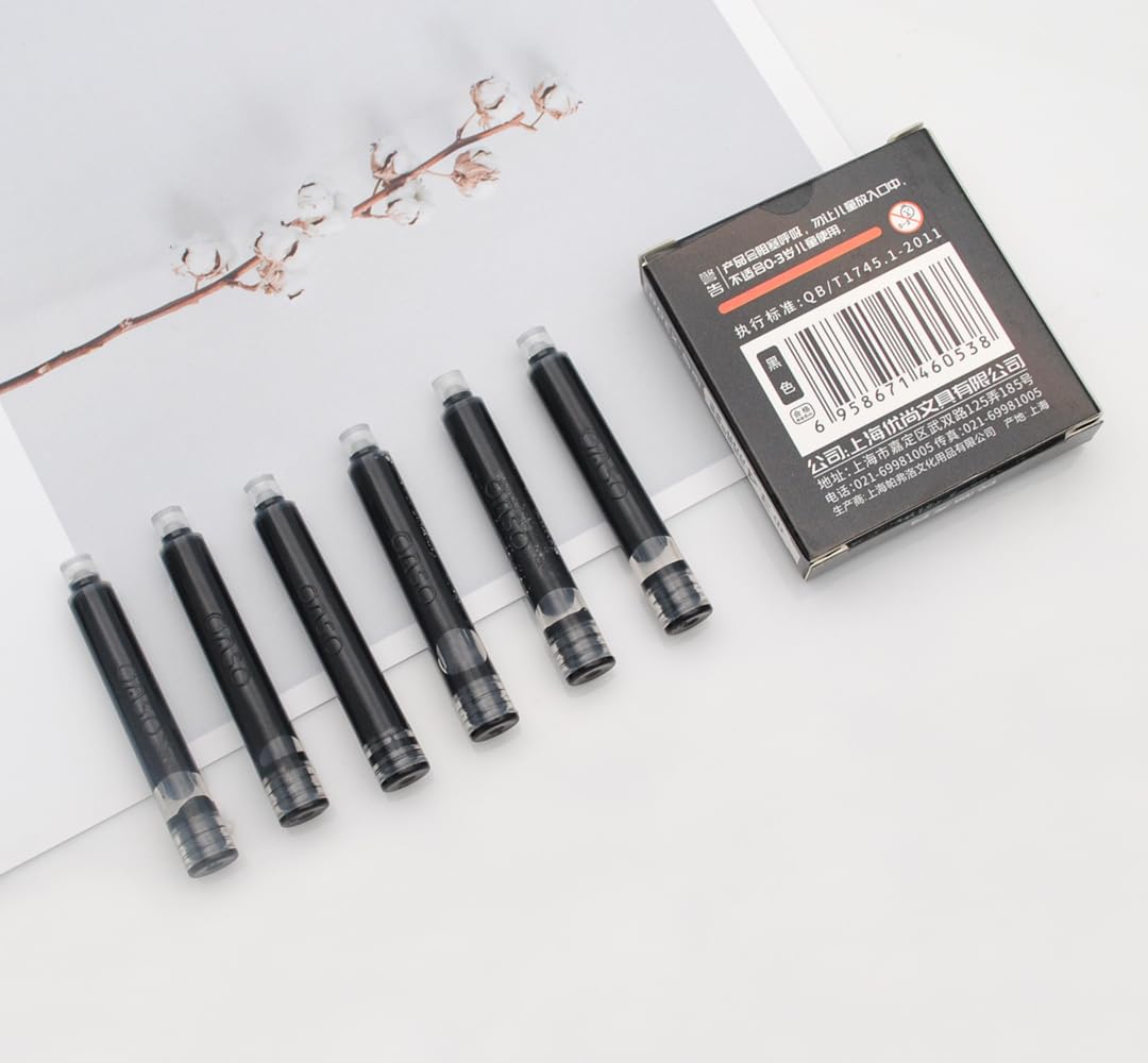 OASO - 24 cartuchos de tinta para pluma estilográfica, cartuchos de recambio para pluma estilográfica, diámetro de orificio de 3,4 mm (negro (tinta normal)