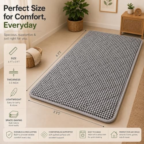 Image of Sleepy Bunny Foldable Mattress for Floor 3 x 6 Feet, Floor Mattress for Sleeping, Folding Mattress Single Bed, Sleeping Mats for Home, Floor Bed Mattress, Foldable Bed Mattress