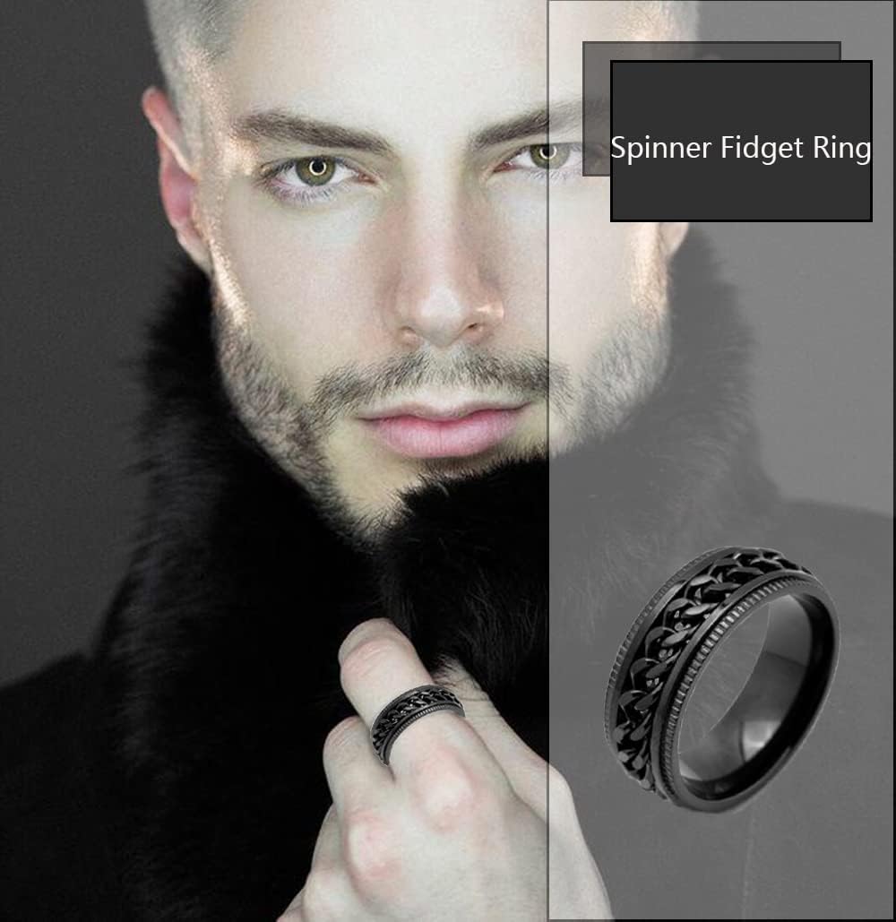 MOZAKA 10 Pcs 8mm Stainless Steel Ring Spinner Fidget Band Chain Rings for Men Women Polished Wedding Cool Ring, Size 7-11 - Image 2