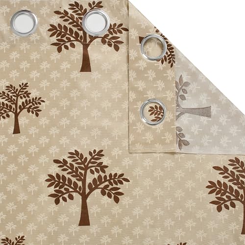 Image of Printed Tree 1 Piece Polyester Home & Living Room Eyelet Door Curtain - 8 Feet, Coffee Brown